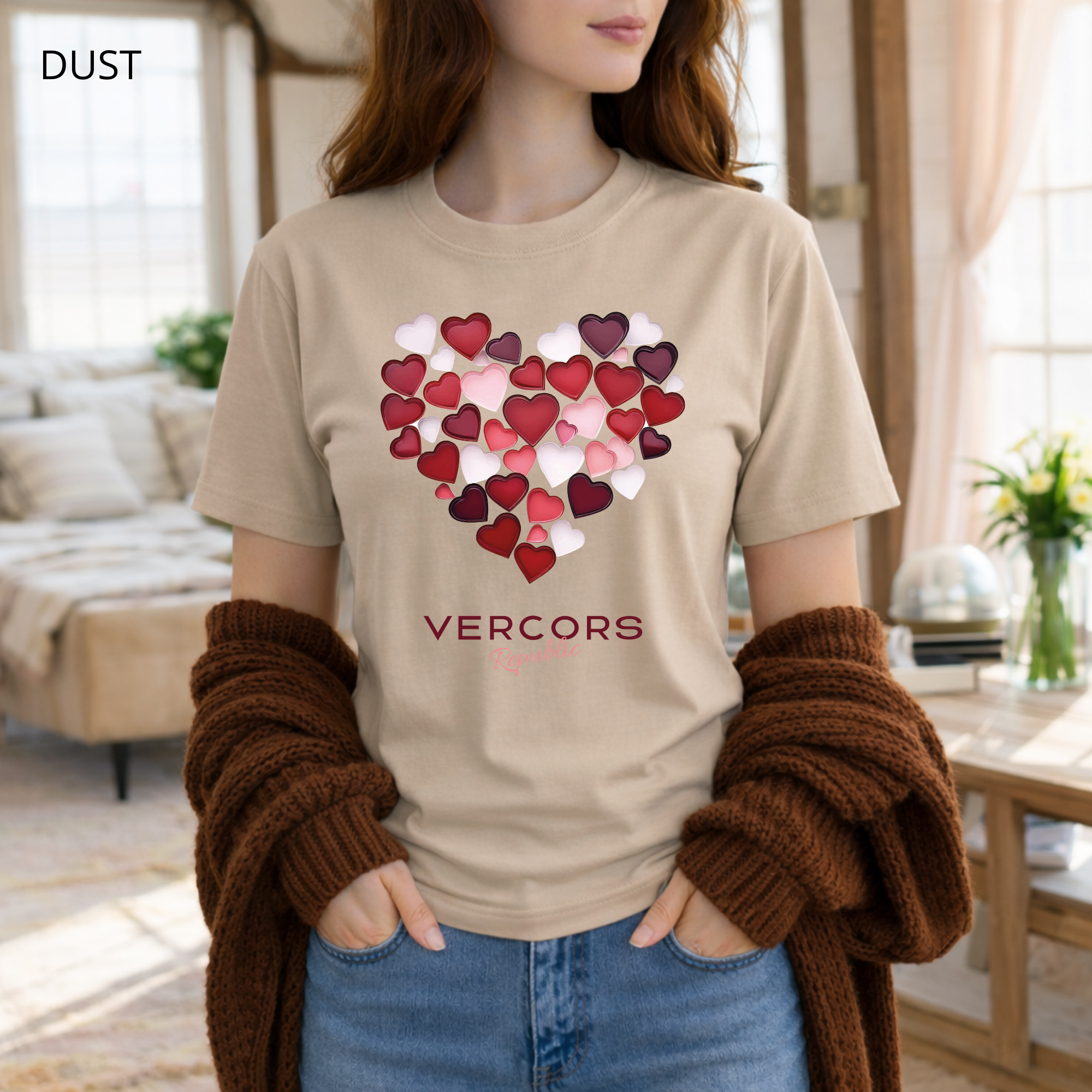 T-shirt unisexe en coton biologique - Cœurs Roses et Rouges