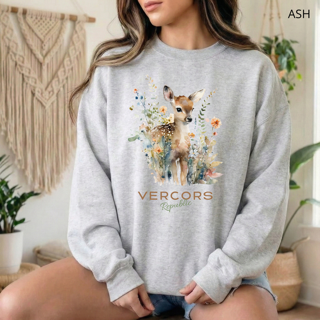 Unisex Bambi Surrounded by Flowers Crewneck Sweatshirt