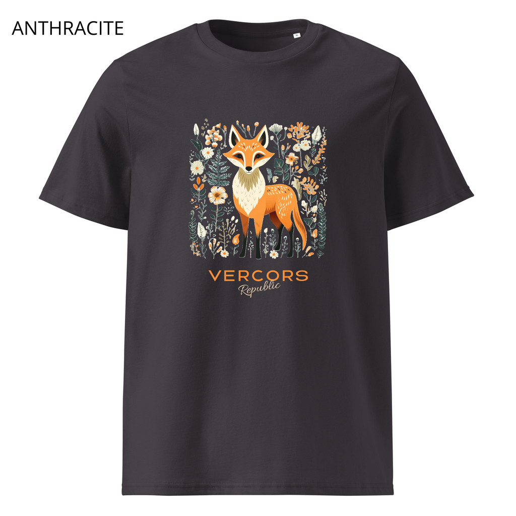 T-shirt unisexe en coton biologique - Renard Entouré de Fleurs