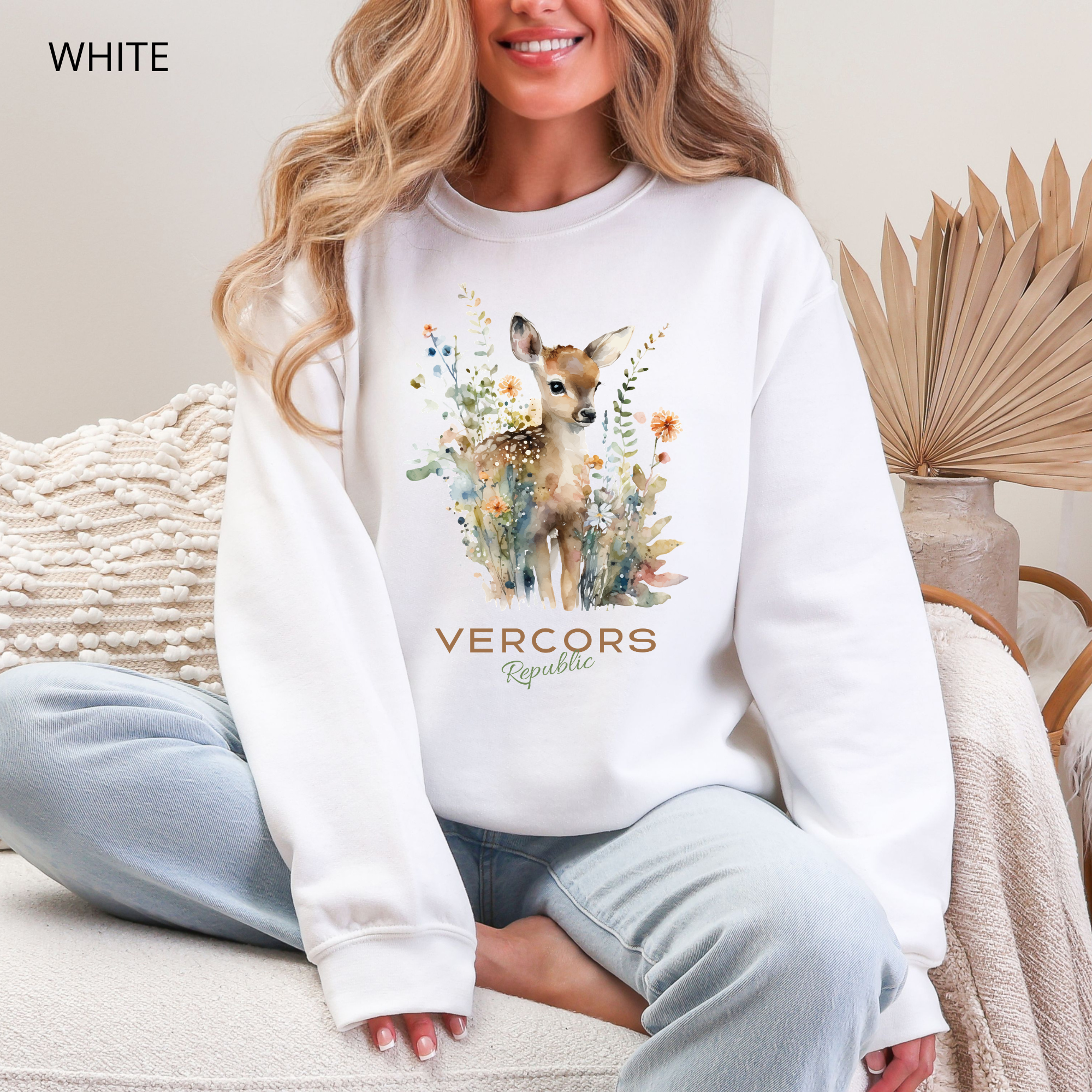 Unisex Bambi Surrounded by Flowers Crewneck Sweatshirt
