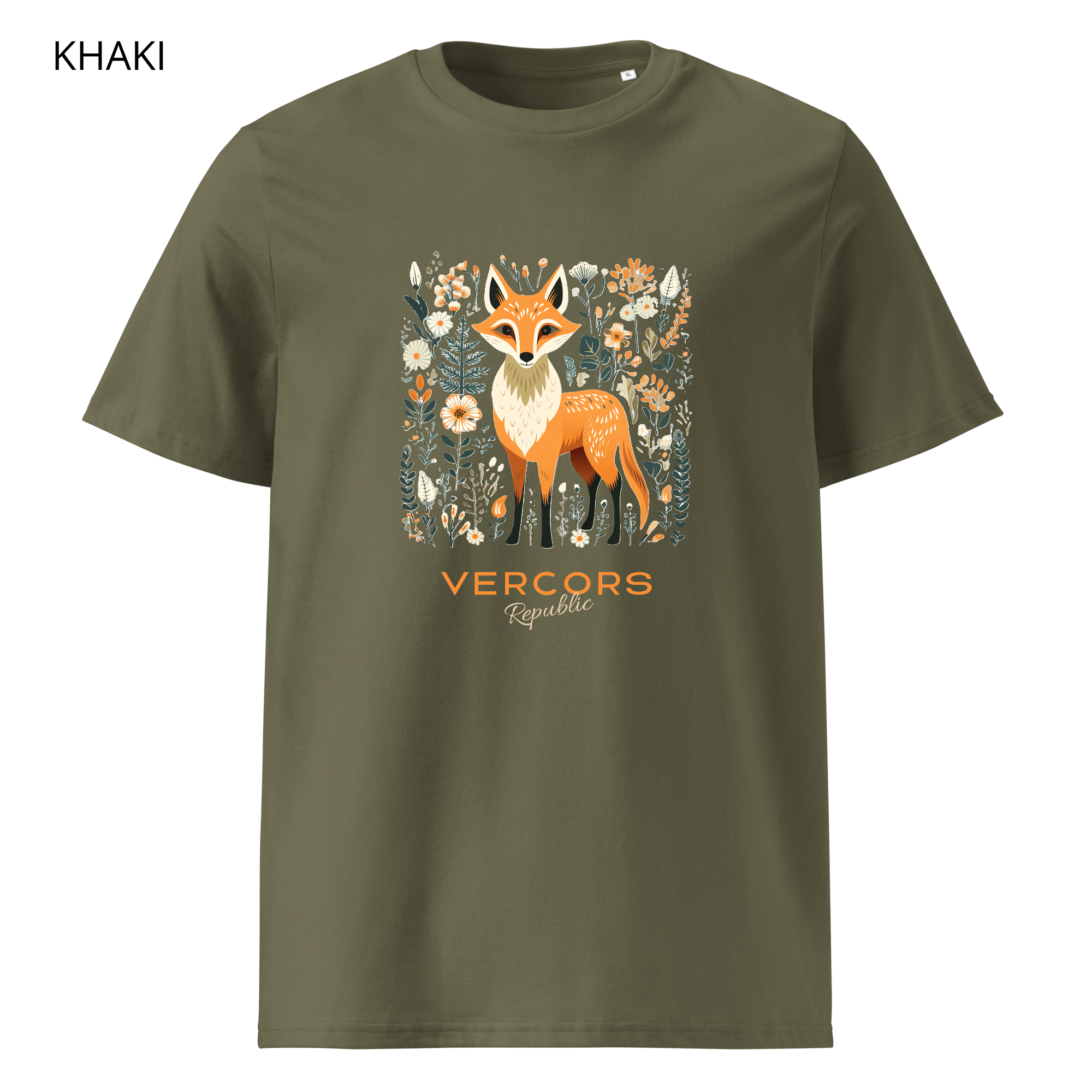 T-shirt unisexe en coton biologique - Renard Entouré de Fleurs