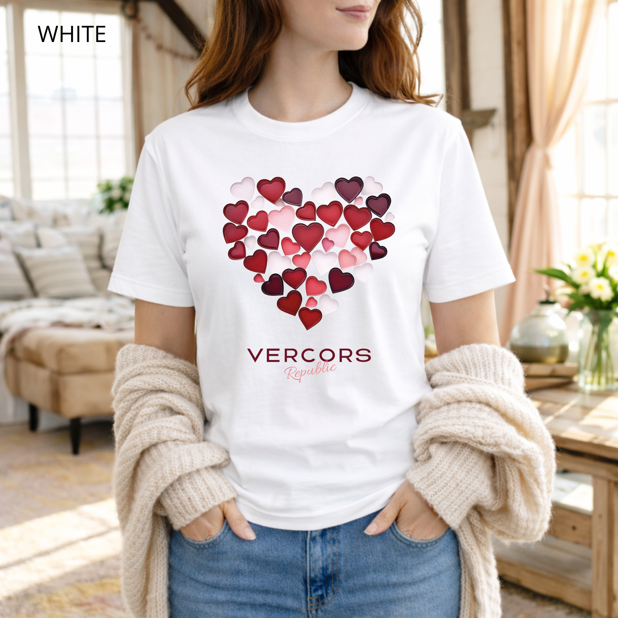 T-shirt unisexe en coton biologique - Cœurs Roses et Rouges