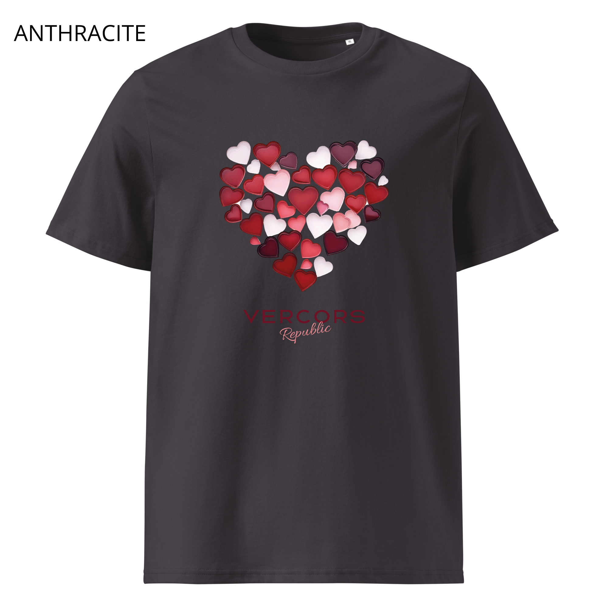 T-shirt unisexe en coton biologique - Cœurs Roses et Rouges